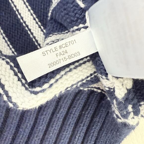 J.Crew Turtleneck Sweater Women Large Navy Stripe Cotton Chunky Knit Coastal - Picture 11 of 16